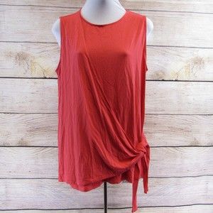 J Jill Wearever Red Orange Sleeveless Top Size M Faux Wrap Tank Tie Lagenlook